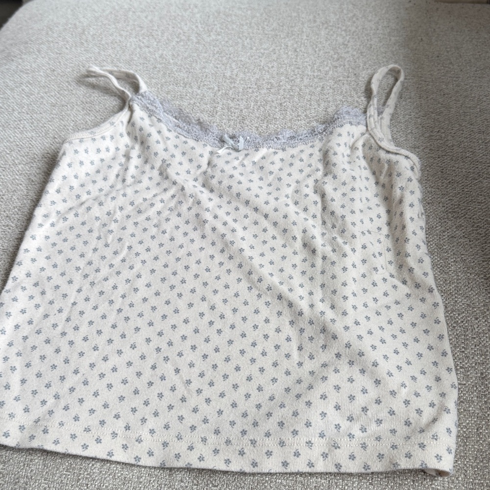 Brandy Melville Cream Floral Lace-Trim Camisole
